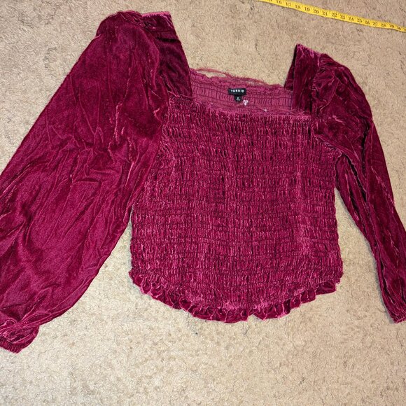 Torrid Crushed Velvet Smocked Long Sleeve Top - Picture 3 of 7